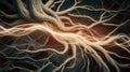 Network of Interconnected Tree Roots Highlighted by Glowing Energy Currents Royalty Free Stock Photo
