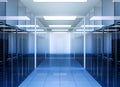 Network and internet communication technology in data center server room interior Royalty Free Stock Photo