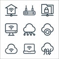 network line icons. linear set. quality vector line set such as data transfer, laptop, wifi, update, connection, computer, folder