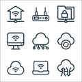 network line icons. linear set. quality vector line set such as data transfer, laptop, wifi, update, connection, computer, folder
