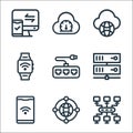 network line icons. linear set. quality vector line set such as hub, world, smartphone, online server, plug and socket, smartwatch Royalty Free Stock Photo