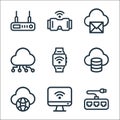 network line icons. linear set. quality vector line set such as plug and socket, computer, cloud, backup, smartwatch, connection, Royalty Free Stock Photo