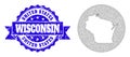 Network Mesh Circle Subtracted Map of Wisconsin State with Distress Stamp Seal