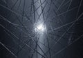 Network of metallic beams converges at a central point, which emits a Royalty Free Stock Photo