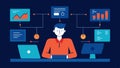 Network Monitoring An administrator sits at a desk with multiple screens displaying blockchain data graphs and network Royalty Free Stock Photo