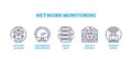 Network monitoring for server data speed and security outline icons concept