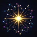 It is a network of multicolored nodes connected by thin lines, resemblin Royalty Free Stock Photo
