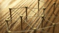 Network, networking, connect, wire. Linking entities. Network of gold wires on rustic wood. Royalty Free Stock Photo