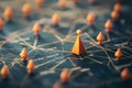 Network of orange pins on dark surface representing connections Royalty Free Stock Photo