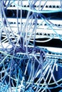 Network panel from a school server with blue ethernet cable on switches, color efect Royalty Free Stock Photo