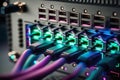 Network panel, switch and cable in data center, Generative AI Royalty Free Stock Photo