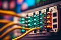 Network panel, switch and cable in data center, Generative AI Royalty Free Stock Photo