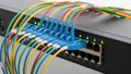 Network patch panel with colored ethernet cables Royalty Free Stock Photo