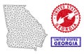 Polygonal Carcass American State Georgia Map and Grunge Stamps