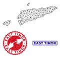 Polygonal Wire Frame East Timor Map and Grunge Stamps