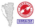 Polygonal Wire Frame Gibraltar Map and Grunge Stamps