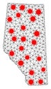 Network Polygonal Map of Alberta Province with Red Covid Centers