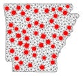 Network Polygonal Map of Arkansas State with Red Covid Nodes