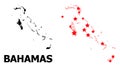 Network Polygonal Map of Bahamas Islands with Red Stars