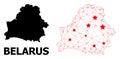 Network Polygonal Map of Belarus with Red Stars