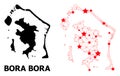 Network Polygonal Map of Bora-Bora with Red Stars