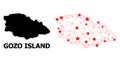 Network Polygonal Map of Gozo Island with Red Stars