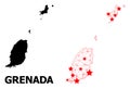 Network Polygonal Map of Grenada Islands with Red Stars