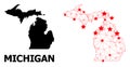 Network Polygonal Map of Michigan State with Red Stars Royalty Free Stock Photo