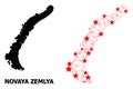 Network Polygonal Map of Novaya Zemlya Islands with Red Stars