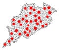 Network Polygonal Map of Odisha State with Red Infection Elements