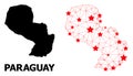 Network Polygonal Map of Paraguay with Red Stars