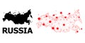 Network Polygonal Map of Russia with Red Stars