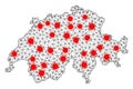 Network Polygonal Map of Switzerland with Red Coronavirus Nodes