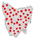Network Polygonal Map of Tasmania Island with Red Infection Elements Royalty Free Stock Photo
