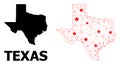 Network Polygonal Map of Texas State with Red Stars