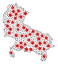 Network Polygonal Map of Uttar Pradesh State with Red Infection Nodes