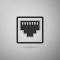 Network port - cable socket icon isolated on grey background. LAN port icon. Ethernet simple icon. Local area connector Royalty Free Stock Photo