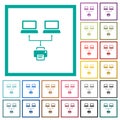 Network printing flat color icons with quadrant frames