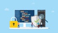 Network programming security concept with code program and server safe icon - vector Royalty Free Stock Photo