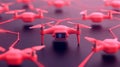 Network of red drones interconnected, symbolizing advanced communication systems
