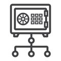 Network safe vault line icon, strongbox