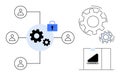 Network Security, Data Protection, and E-Commerce Workflow Concept with Gears and User Icons Royalty Free Stock Photo