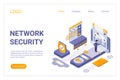 Network security landing page isometric vector template. Data encryption, personal information protection service web Royalty Free Stock Photo