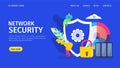Network security landing vector illustration. Program detecting computer viruses and recovering infected files or Royalty Free Stock Photo