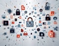 Network Security with Locks and Data Icons Connection Royalty Free Stock Photo