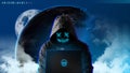 Dangerous hooded hacker in mask. Internet, cyber crime, cyberattack, system breaking and malware concept. Anonymous. Dark backgro Royalty Free Stock Photo