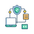 Network Security Protection: Laptop Connected to Secure Network with Data Server and Verification Royalty Free Stock Photo