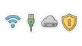 Network Security Set: Four Detailed Flat Vector Internet Icons with Thick Bold Outlines Royalty Free Stock Photo