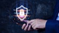 Network security shield system, Personal Data information on smart phone. Information and cyber security Technology Services. Royalty Free Stock Photo