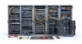 Network Server Racks with Connected Cables in Data Center on White Background Machine Learning and Computer Science Royalty Free Stock Photo